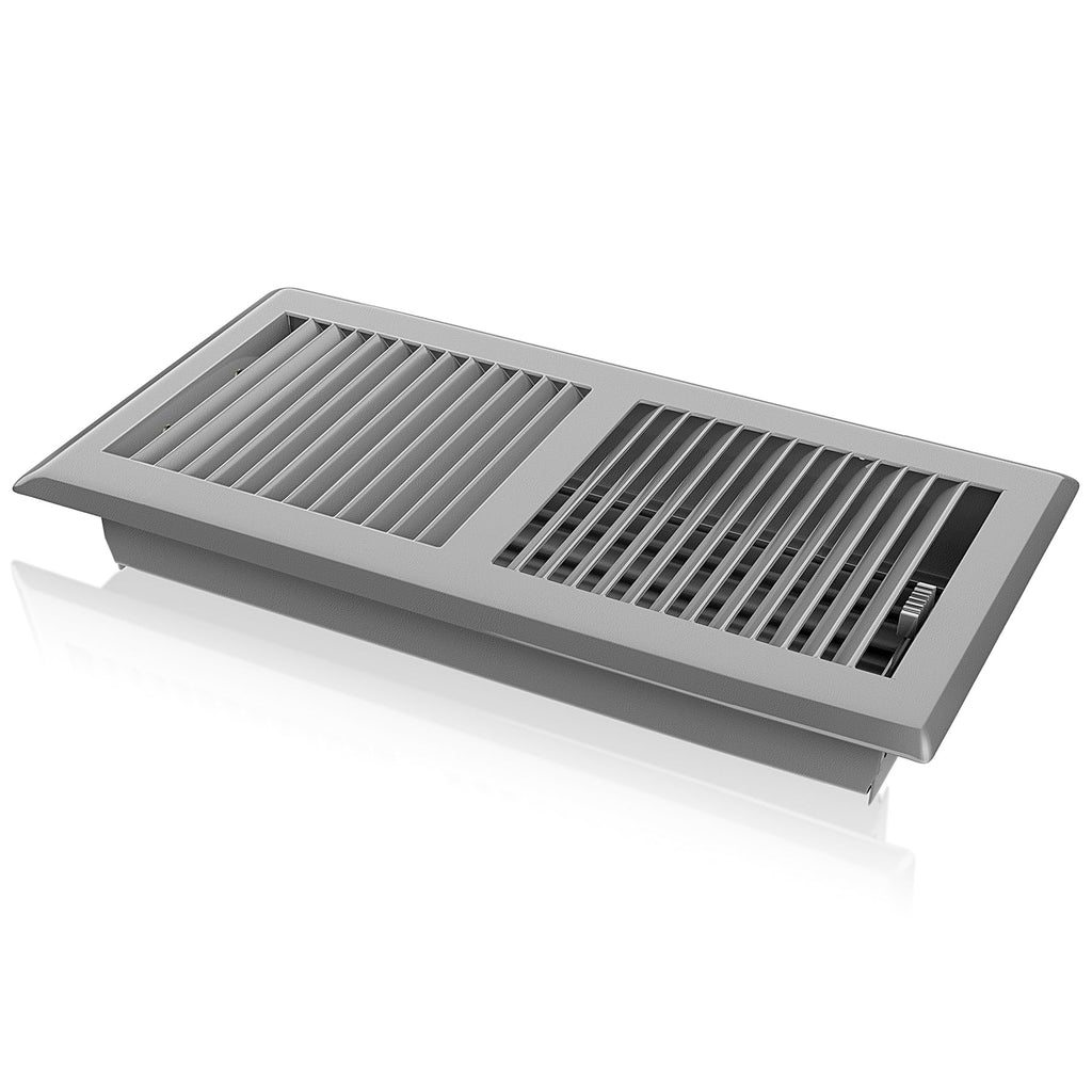 [Australia - AusPower] - 4" x 10" Metal Floor Register, 2-Way All Steel Heavy Duty Air Vent Cover w/Manual Adjuster for Household Replacement - Gray 4" x 10" (Duct Size) 