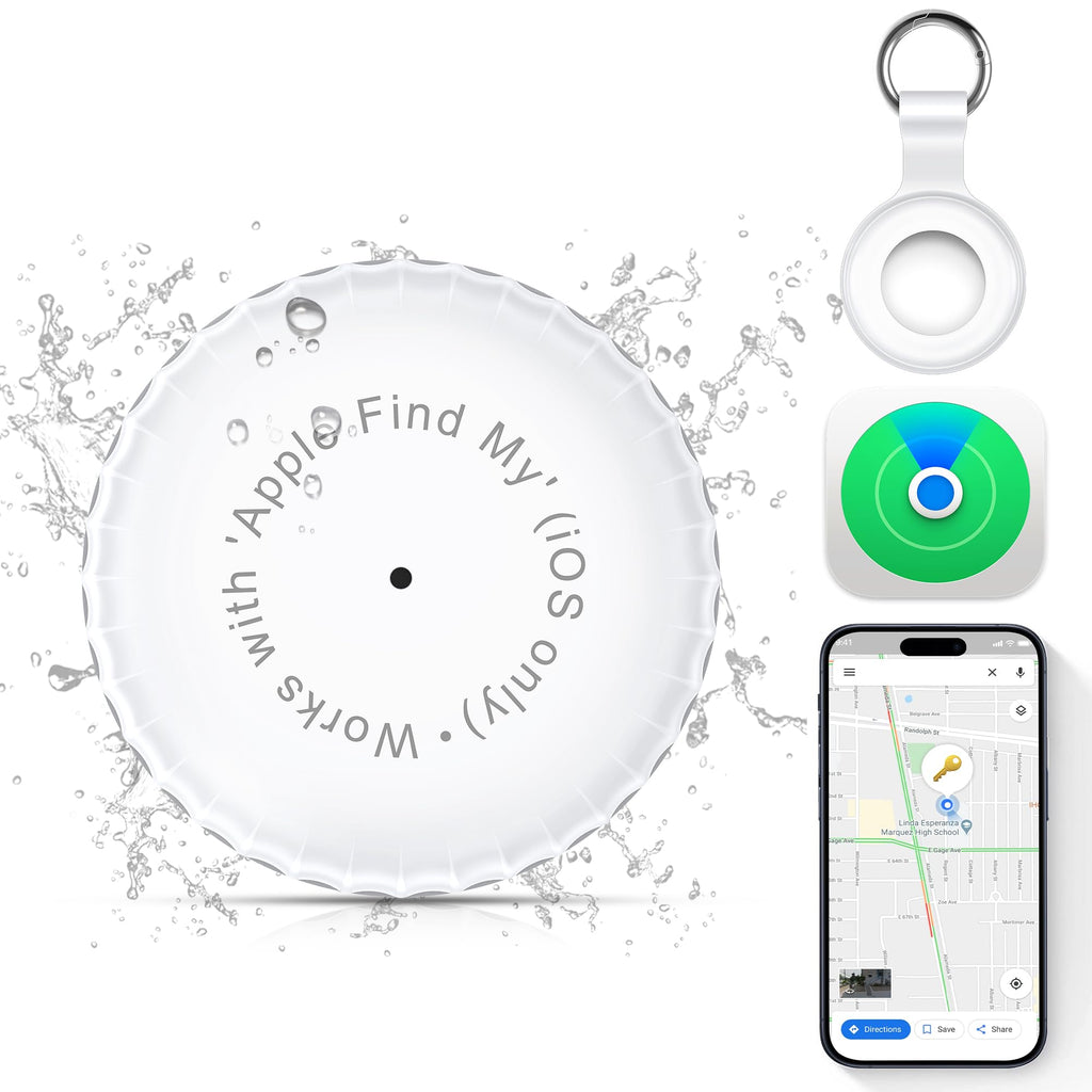 [Australia - AusPower] - 1 Pack,IPX8 Waterproof Key Finder,Bluetooth GPS Items Tracker with Tag Holder & Keychains,Works with 'Apple Find My'(iOS only),Case Compatible with Airtag,Music Reminder for Kids,Pets,Keys-White 1 Pack 