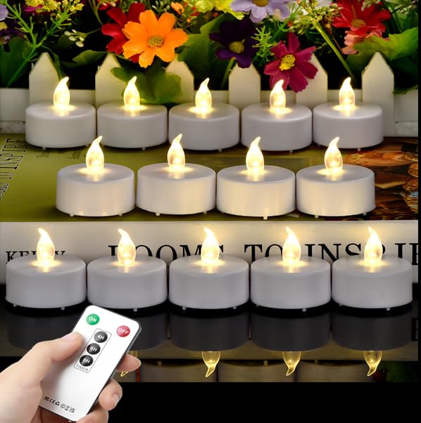 [Australia - AusPower] - LED Tea Light Candles with Remote Control,Flickering Flameless Candle,Long Lasting 400+Hours,Battery Operated,with Timer for Home Decoration Seasonal &Festival Celebration WarmWhite (12pcs) 12pcs 