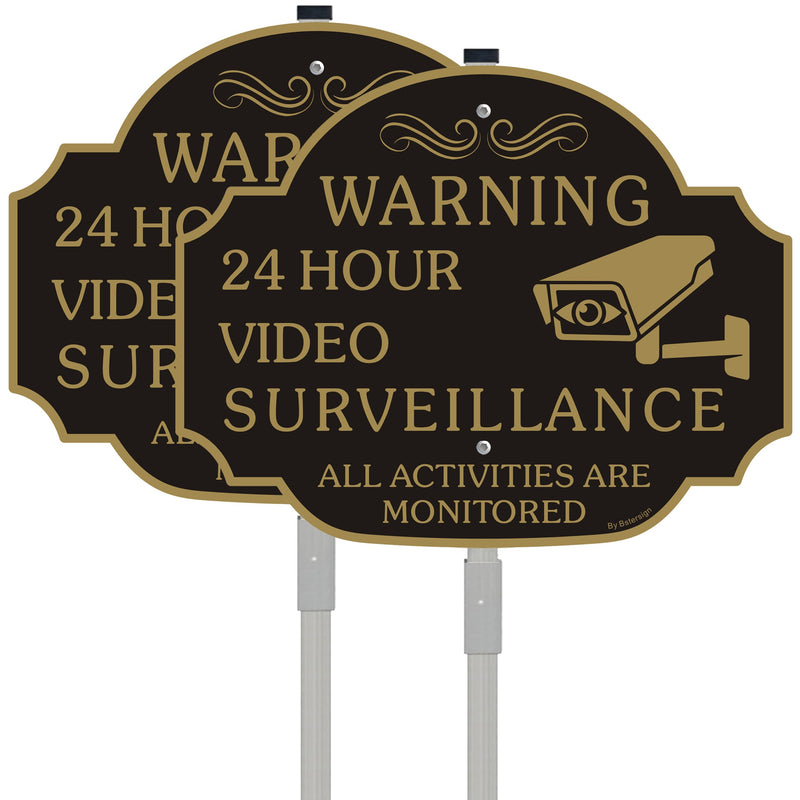 [Australia - AusPower] - No Trespassing - This Property Has Video Surveillance Sign?2 Pack?,11" X 8" X 0.04" Metal Sign x 2 & 28" Metal Stakes Included x 2,-Reflective Aluminum,Fade Resistant And Weather Resistant. 2 Pack with stake 