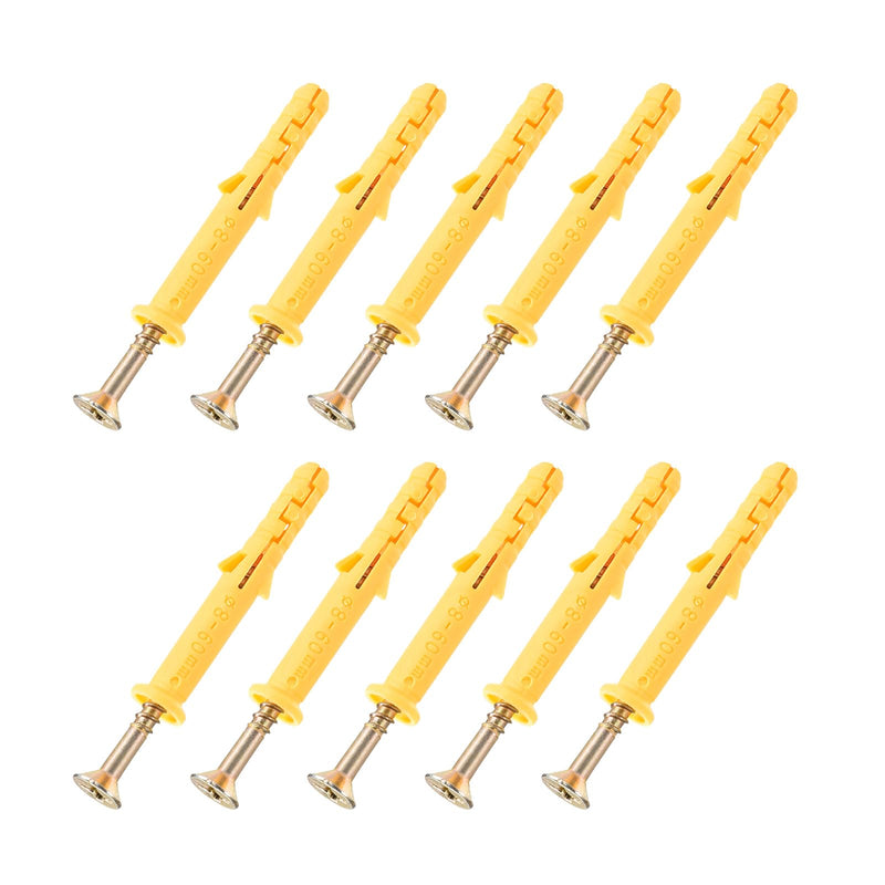 [Australia - AusPower] - Screws Plastic Expansion Pipe (8x60mm) 15Pcs, Plasterboard Plugs Self Tapping Screw - for Construction, Industry, Yellow Expansion Tube 