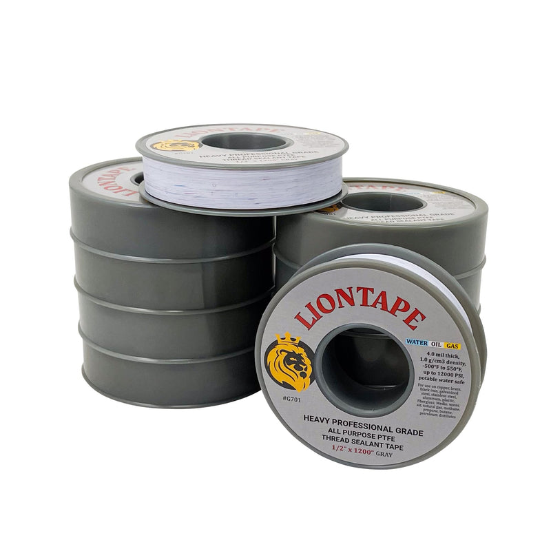 [Australia - AusPower] - Liontape G701 10-Pack 1/2" x 1200" Heavy Duty Professional Teflon Tape, for Water/Oil/Gas, 4-Mil, High Density, Up to 12000 psi, Grey 1/2 Inch Grey 