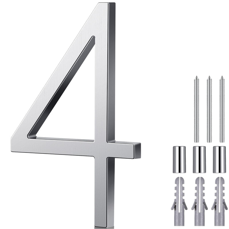 [Australia - AusPower] - Blulu 8 Inch Stainless Steel Floating Large House Number 0-9 for Outside Modern Floating Address House Numbers with Nail Kit and Instructions High Gloss Silver Address(Number 4) Number 4 