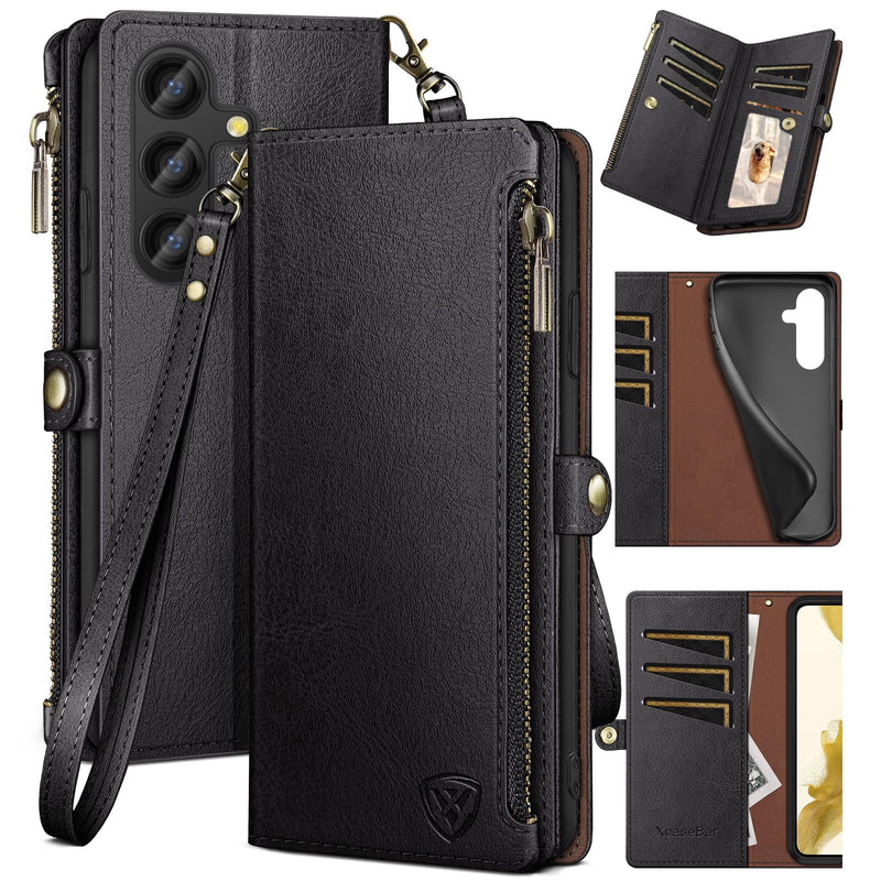 [Australia - AusPower] - XcaseBar for Samsung Galaxy S24 Plus/S24+ Wallet case with Zipper Credit Card Holder RFID Blocking,Flip Folio Book PU Leather Shockproof Protective Cover Women Men Samsung S24Plus Phone case Black 