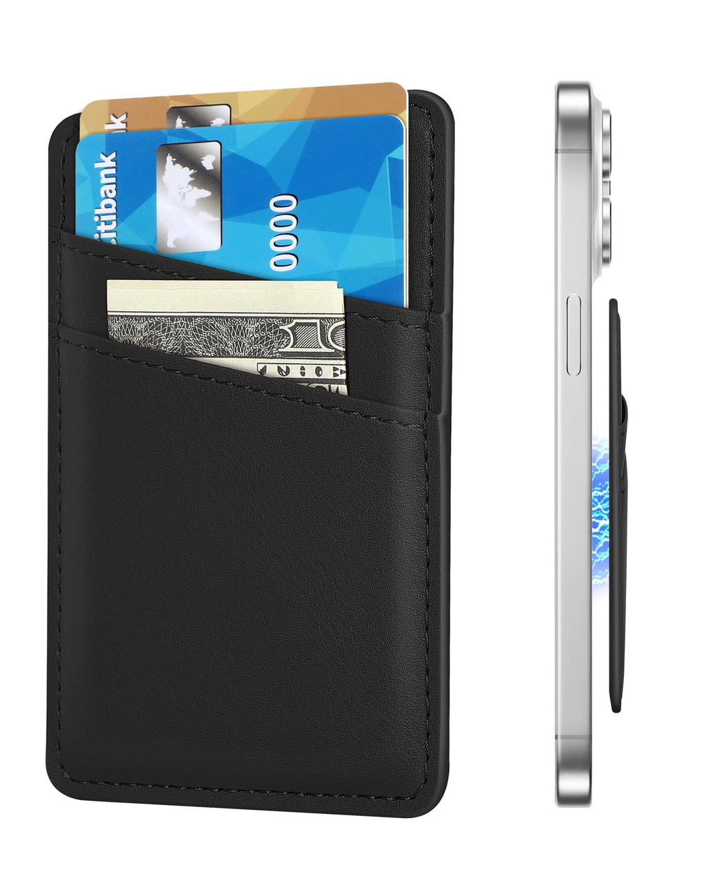 [Australia - AusPower] - Senose Magnetic Wallet Card Holder Compatible for Magsafe Wallet, Leather Mag-Safe Wallet Card Holder for Back of Phone Compatible for iPhone 15/14/13/12 Mini/Plus/Pro/Pro Max, Mag-Safe Case (Black) A-Black 