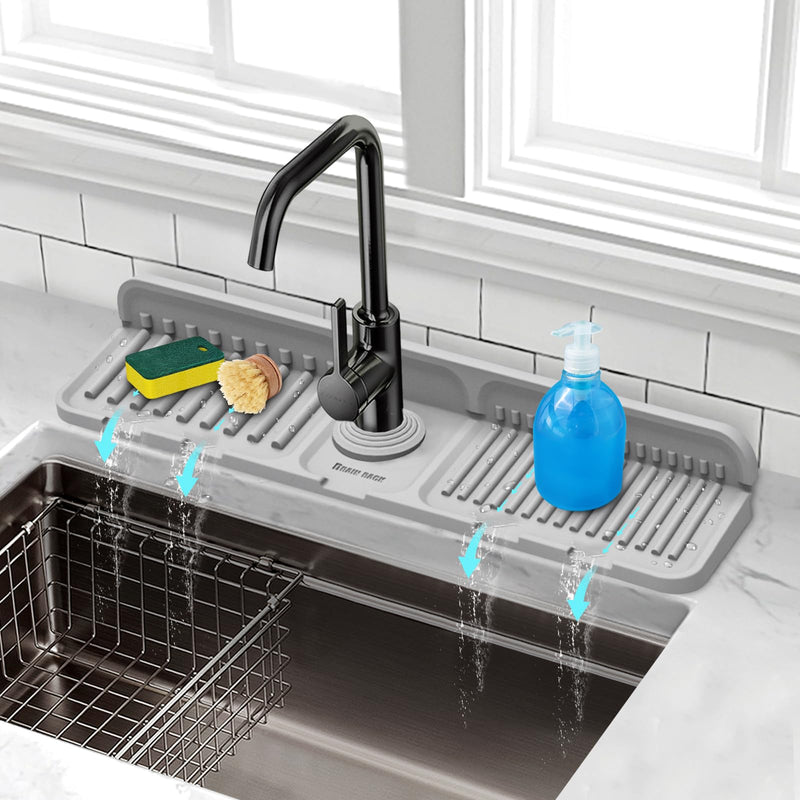[Australia - AusPower] - Tinlaviy Kitchen Sink Splash Guard, Faucet Mat Splash Catcher, Handle Drip Catcher Tray, Longer Silicone Sink Mat, Sink Splash Guard Behind Faucet, Sponge Holder and Bathroom Countertop Protect 