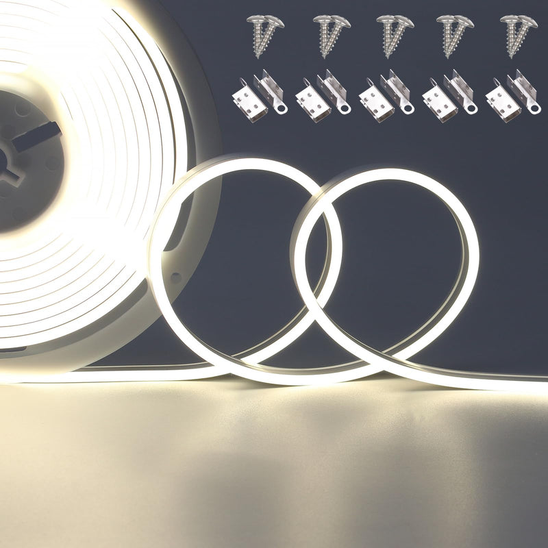 [Australia - AusPower] - JOYLIT Neon Lights 16.4FT/5M 5000K Daylight White LED Strip IP67 Waterproof, 24V Dimmable Flexible 4 X 10MM Slim Side Emitting 840LEDs Neon Rope Light, 12W/M Neon Light Strip for Bedroom, Wall Decor 