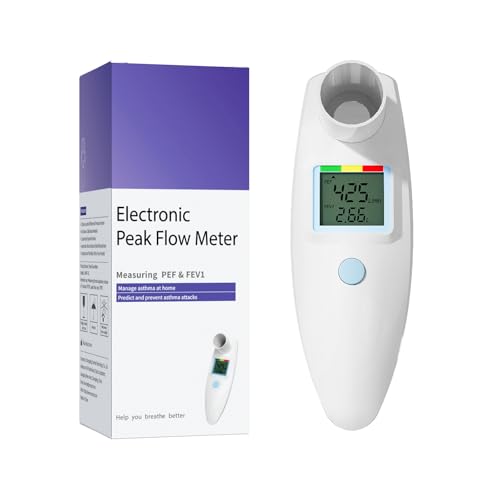 Peak Flow Meter No Bluetooth for Asthma COPD, PEF & FEV1 Risk Indicator | LCD display, for monitoring lung function, paper diary form, AAA batteries operated, digital spirometer