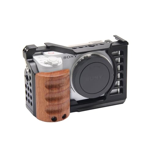 ZV-E1 Cage with Wood Handle for Sony Alpha ZV-e1 Full Camera Cage Video Shooting Frame,Built-in Cold Shoe Mount Quick Release Plate for Arca -A033