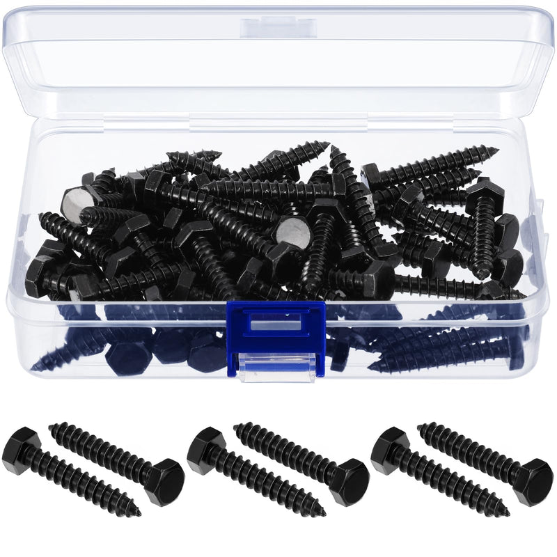 [Australia - AusPower] - Blulu 60 Pcs 304 Hex Head Lag Screws Stainless Steel Lag Bolts for Wood Plain Finish Hexagon Head Wood Screws(Black, 1/4'' x 1-1/2'') 1/4'' x 1-1/2'' Black 