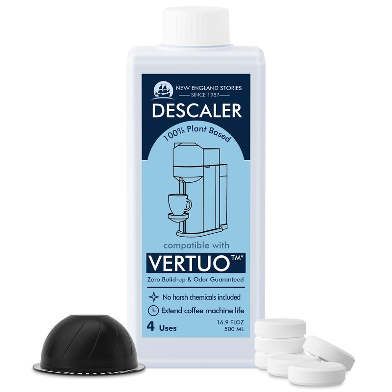 [Australia - AusPower] - New England Stories Nespresso Compatible Descaling Kit, 12 Months Cleaning Set for Vertuoline Brewer, Includes 1 Bottle(4 Uses) of Descaling Solution, 12 Cleaning Tablets and 1 Reusable Pod 