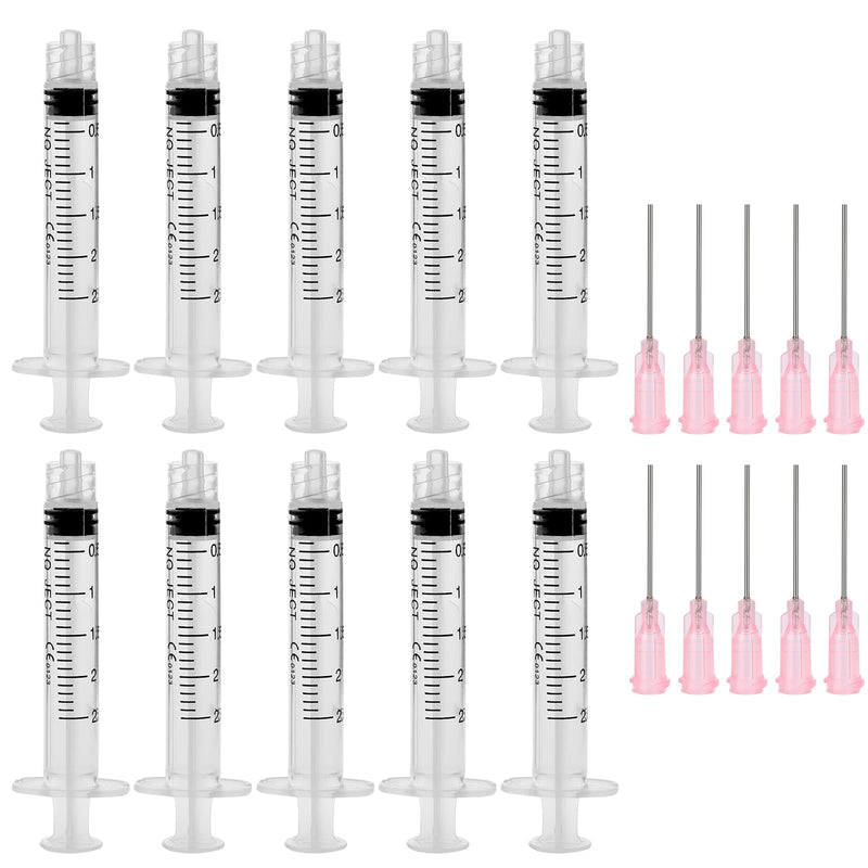2 ml Syringe Set with 20 g Blunt Needles, 10 Pieces Individually Sterile Sealed Plastic, Reusable Small Plastic Syringe for DIY Craft Refill Adhesive, Industrial Applications