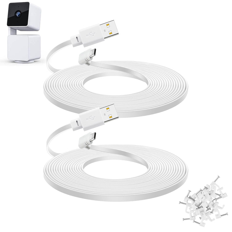 [Australia - AusPower] - 2-Pack 30 ft Extension Cable for WYZE Cam Pan V3 Outdoor Camera, Micro USB 90 Degree Power Adapter, Flat Cord, White 2 