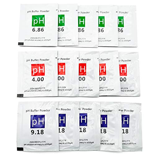 DuvinDD 15 pack pH meter buffer solution powder, calibration packets in pH 4.00, 6.86, and 9.18 values