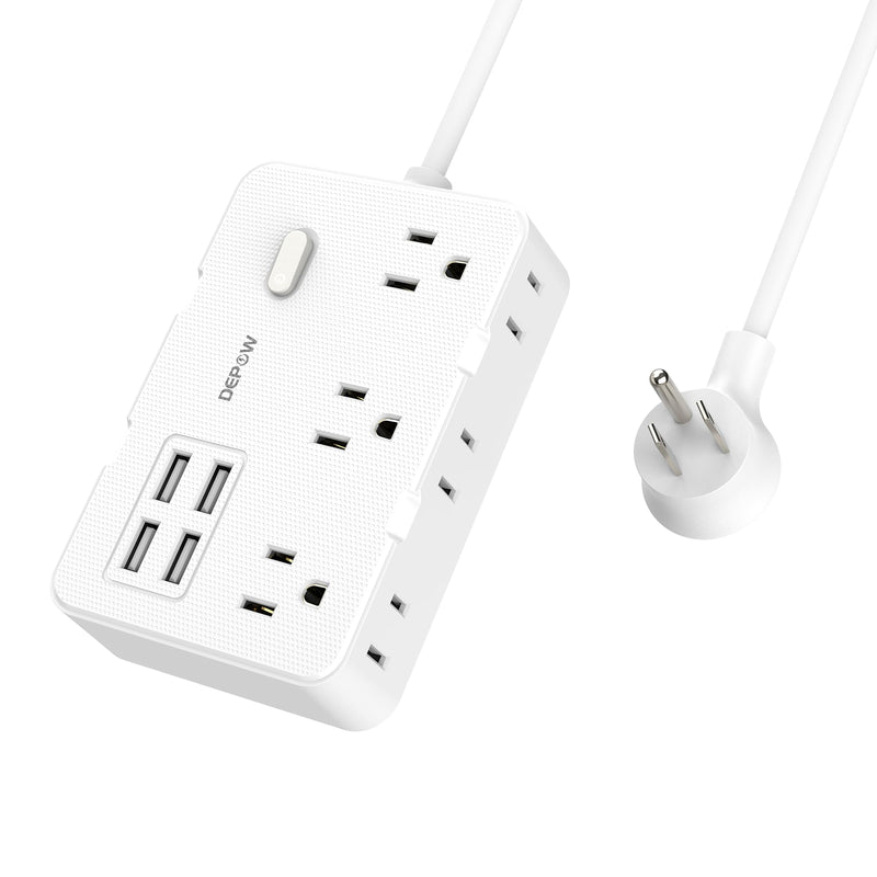 [Australia - AusPower] - DEPOW Power Strip with 6 AC Outlets and 4 USB-A Ports,Wall Mount 45Â° Angled Plug Charging Station with Power Switch, 3Ft Extension Cord for Cruise Ship, Dorm Room, Travel Essentials, White 