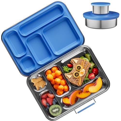 AOHEA Stainless Steel Bento Box Kids, Kids Metal Bento Lunch Box BPA Free Lunch Box Containers 304 Stainless Steel Bento Box for School and Office(Bule) Blue-05