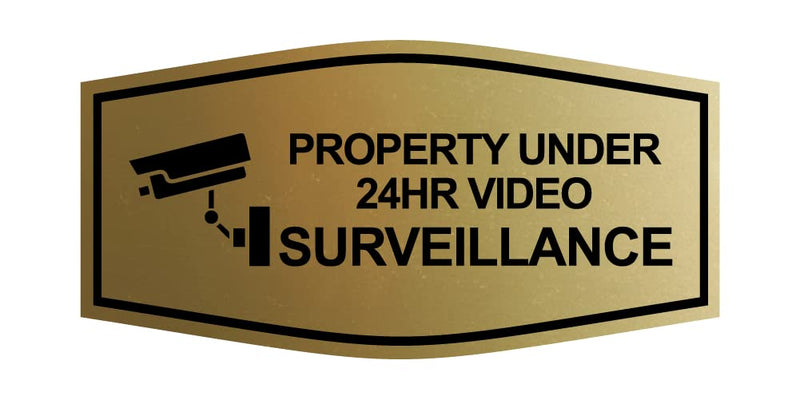 Fancy Property Under 24Hr Video Surveillance (Camera) Sign (Brushed Gold) - Small (10 Pack) 3 x 6" - Small 10 Pack Brushed Gold