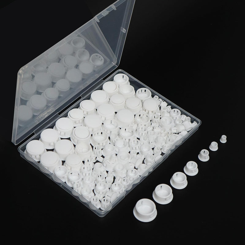 [Australia - AusPower] - 7 Sizes 130 Pcs Plastic Hole Plugs, White Plugs, 1/4, 5/16, 3/8, 1/2, 5/8, 3/4, 7/8, Screw Covers Snap in Locking Hole Plugs, for Kitchen Cabinet Furniture 