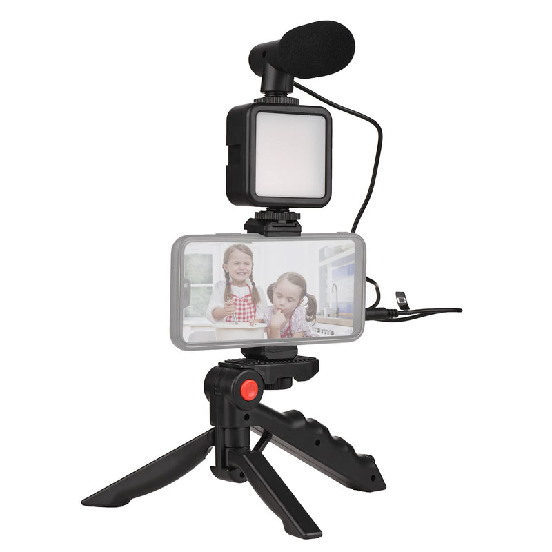 [Australia - AusPower] - Mini Smartphone Vlog Kit with LED Video Light, Cardioid Microphone, Extendable Phone Clip, Adjustable Brightness Tripod for Live Streaming, Vlogging, Video Conferencing & Selfies 