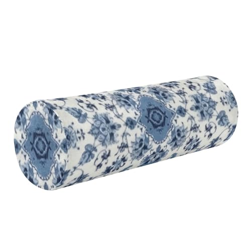 Kigai Cervical Pillow for Neck Pain Relief Memory Foam Pillow with Removable & Washable Cover Cylinder Round Neck Pillow Bolster Pillow for Legs, Bed, Neak, Back, Blue and White Pattern
