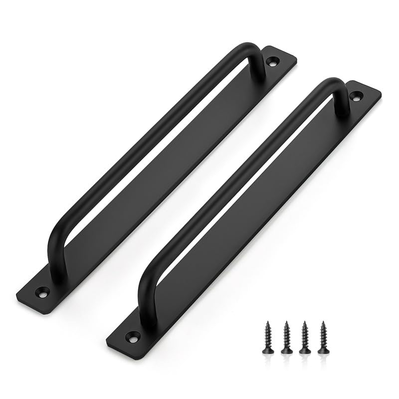 Ravinte Barn Door Handles 8 Pack Sliding Door Handle 8.8" Hole Center Barn Door Handles Black Cabinet Handles Door Pull Handle Zinc Alloy Door Pulls with Plate for Sliding Closet Door Handle 8.8 In Hole Center