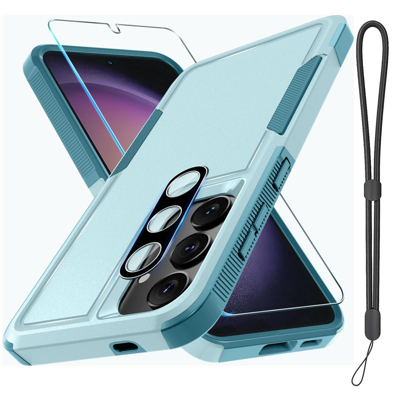 [Australia - AusPower] - for Samsung Galaxy S24 Plus Case, Full Body Heavy Duty Rugged Shockproof Protective Phone Cover with Lanyard Strap, Tempered Glass Screen Protector and Camera Lens Cover, Mint Green Samsung S24 Plus(6.7 inch) 
