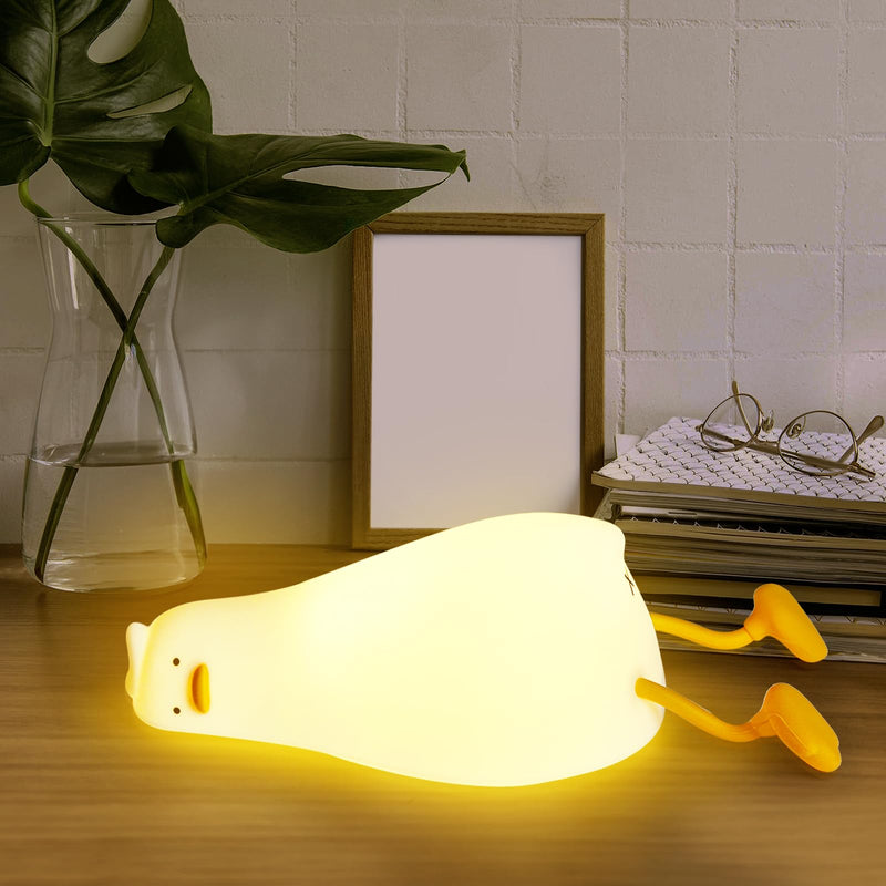 [Australia - AusPower] - Hbaushun Lying Flat Duck Night Light,Dimmable Nursery Squishy Nightlight,Cute LED Silicone Duck Lamp,Rechargeable Bedside Touch Lamp for Breastfeeding Toddler Baby Kids Decor,Birthday Christmas Gifts 