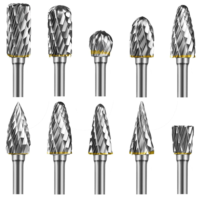 EASERIA Carbide Burr Set, Tungsten Carbide Rotary Cutter, Shaft Diameter 3 mm, for Wood Cutting, Drilling, Metal Polishing (Pack of 10) Small