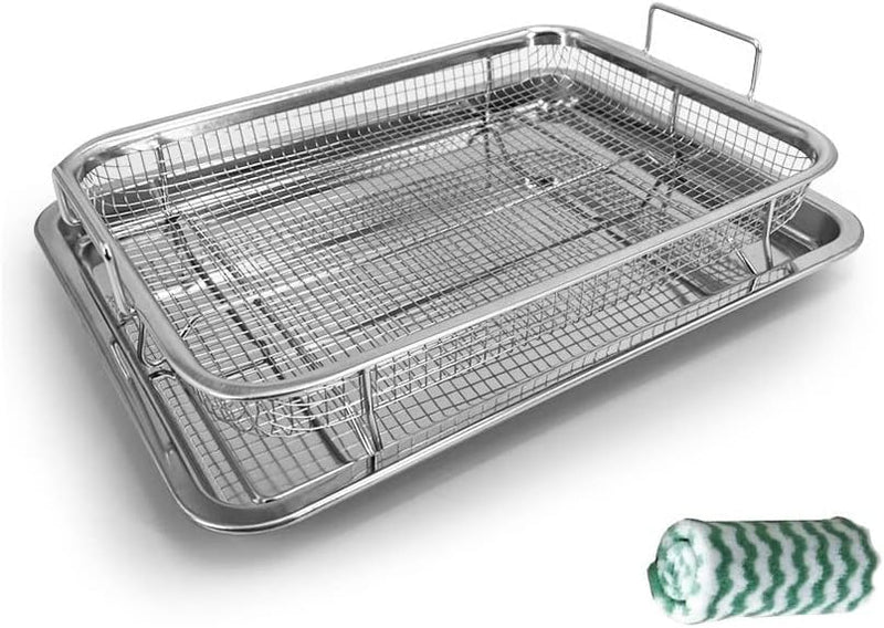 [Australia - AusPower] - Air Fryer Basket for Oven, Stainless Steel Crisper Tray and Pan Tray & Grease Catcher | Even Cooking | Non-Stick | Healthy Cooking Air Fry Mesh Basket Set for Fries/Bacon Rack 