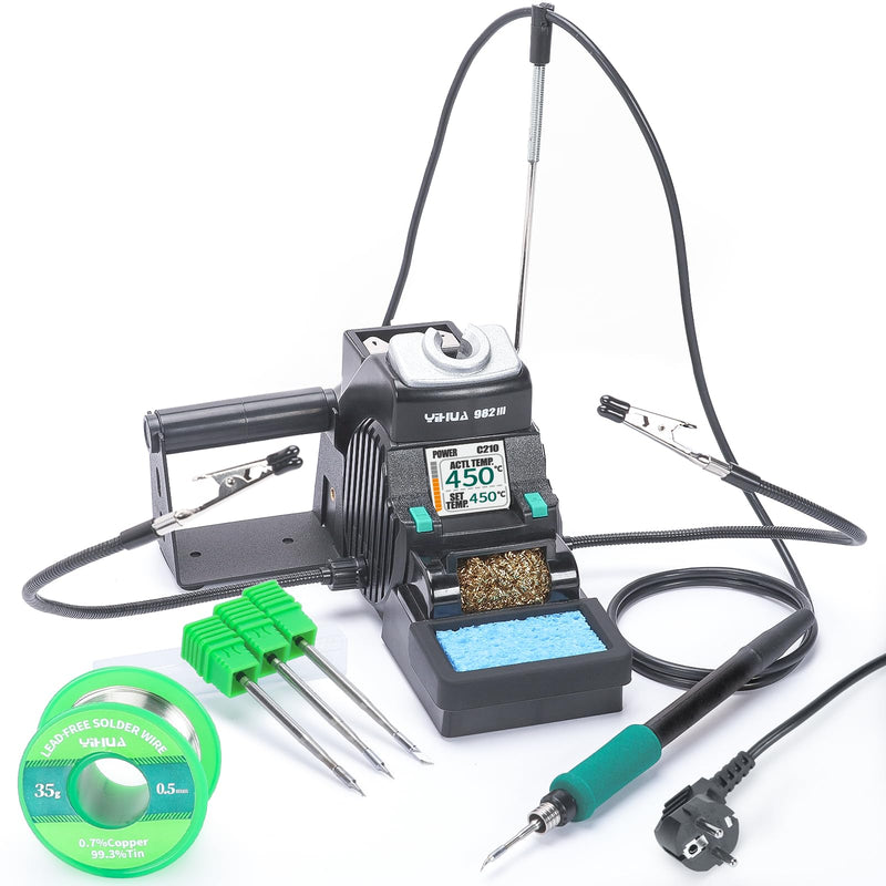 YIHUA 982-III Precise Soldering Station Kit C210 - Compatible with 3 C210 Soldering Tips, Lead Free Solder Wire, Sleep Mode, Automatic Standby, Tip Change Slots, Full Color Display