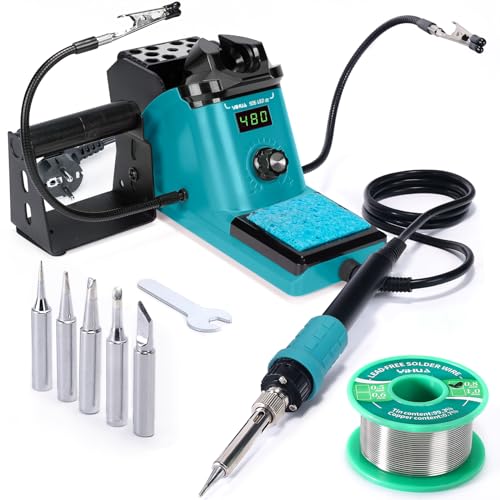 YIHUA 926LED III 60W Digital Display Soldering Iron Kit Soldering Station Set with 2 Helping Hands, 5 Additional Soldering Tips, Lead-Free Soldering Wire, Automatic Sleep Mode (EU Plug) Green