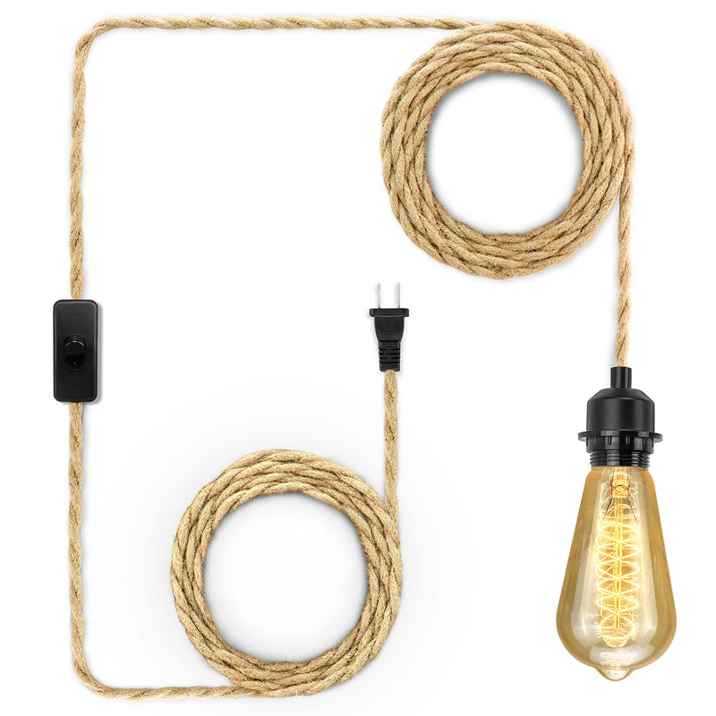 [Australia - AusPower] - LYOOWNG Plug in Pendant Light Cord, Farmhouse Pendant Lighting Kit, 15FT Hemp Rope Plug in Hanging Light Cord Kit with On/Off Switch, E26 E27 Light Socket Cord for Hanging Light 