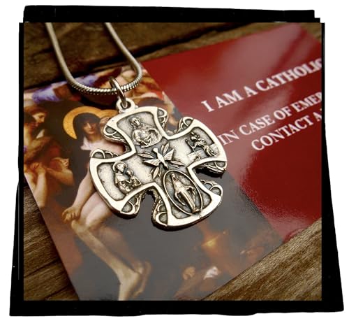 5 Way Crucifix Catholic Cross, Large 1", 18" Stainless Steel Snake Chain