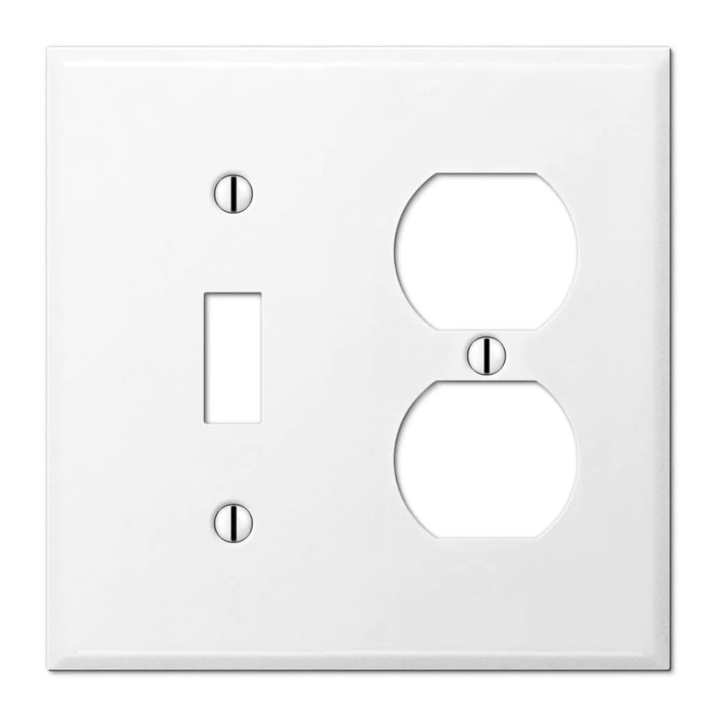 [Australia - AusPower] - 2 Gang Combination METAL Wall Plate - (1) Outlet/Duplex with (1) Toggle Style - Combination Light Switch Plate Cover, Stainless Steel Painted White, UL Listed, 4.5 x 4.5 Inches (Made in USA) Combo: Outlet / Toggle 