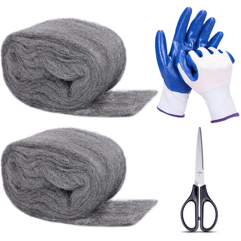 [Australia - AusPower] - 2Pack Steel Wool for Mice Control 3.2"x10.5 ft Wool, Gap Filler for Home & Garage, DIY Bundle with Gloves & Scissors 2 PACK 