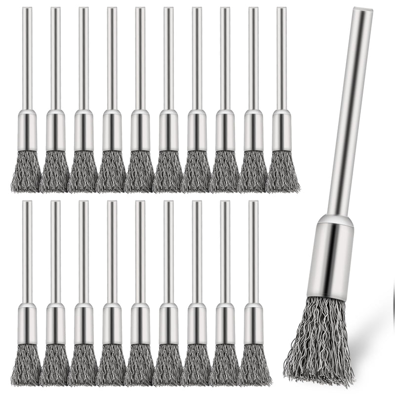 [Australia - AusPower] - Steel Cleaning End Brushes Pen 20 Pcs, 1/5? X 1/8? Wire End Cleaning Brush Metal, Extended Small Wire Brush Rust Paint Removal Bits Polishing Rotary Tools Accessories 