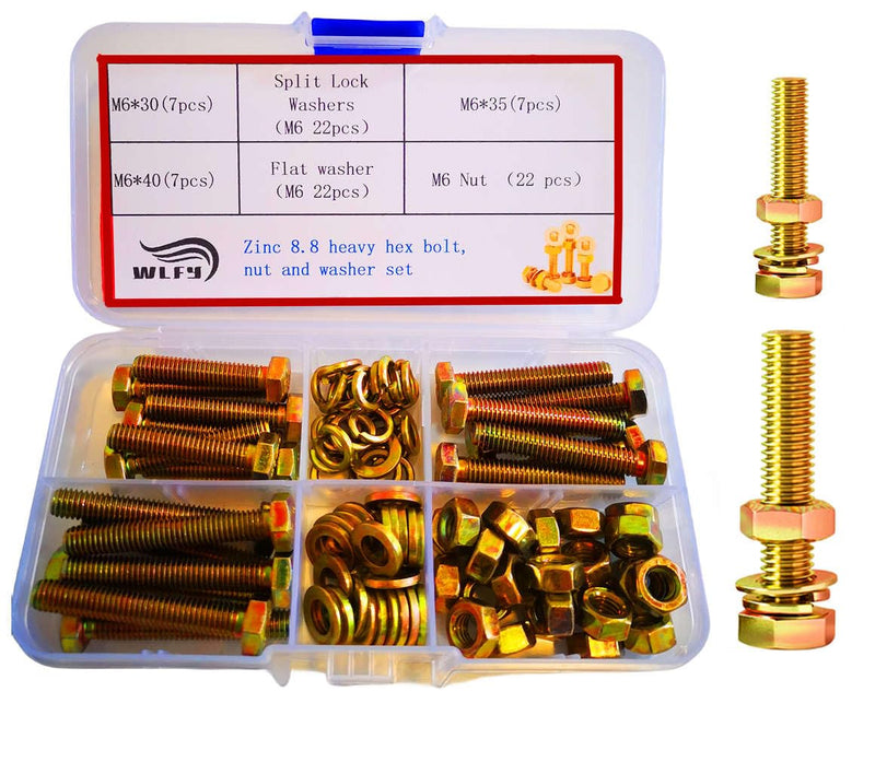 [Australia - AusPower] - Hex Bolts Assortment Kit, Grade 8.8 M6 M8 M10, Heavy Duty Alloy Steel, Yellow Zinc Finish, Metric Hex Bolts Nuts Washers Kit M6-1X(30,35,40) 