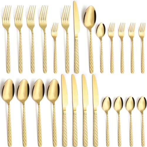 Gold Silverware Set of 20 Stainless Steel Flatware Set for 4 Includes Forks Spoons Knives Cutlery Set for Home Restaurant Hotel Gold 20