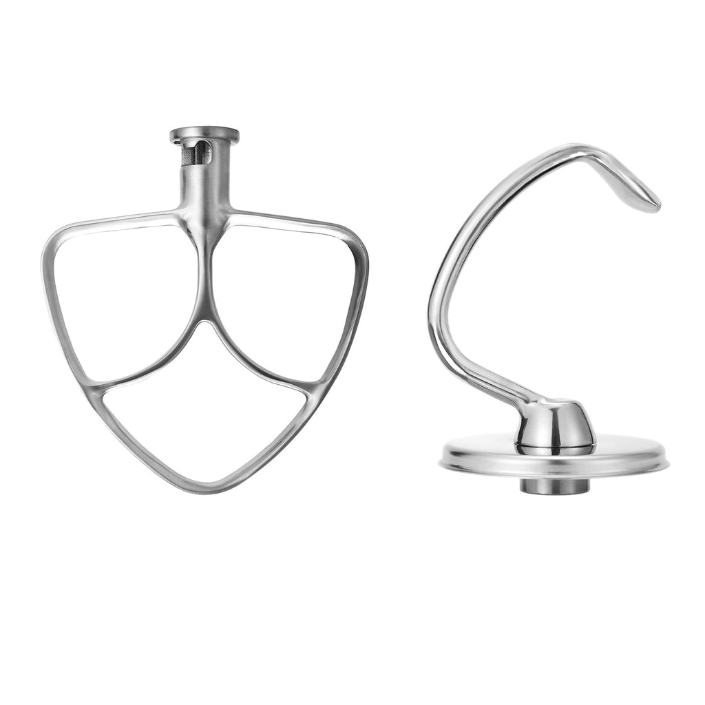 [Australia - AusPower] - Stainless Steel Flat Beater & Dough Hook for KitchenAid 4.5-5 Quart Tilt-Head Stand Mixers, Paddle Attachments for KitchenAid Mixer, Polished Beaters Sturdy Mixing Accessory, Dishwasher Safe 