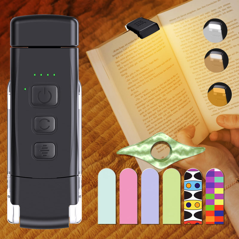 [Australia - AusPower] - Reading Light, Rechargeable Book Light, with Book Page Holder, 30/60 Min Timer Reading Lamp Clip On, 3 Color Modes & 5 Brightness Dimmable Eye Care for Kids, Reading Lovers at Night in Bed (Black) 8-Black 1 Pack 