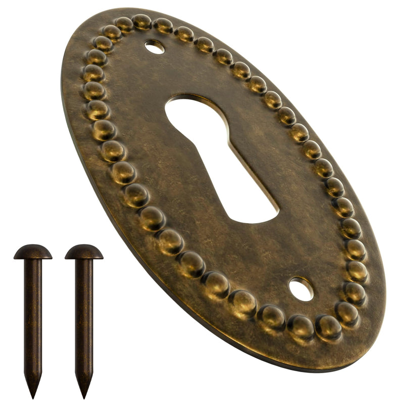 [Australia - AusPower] - B-260 K-11A Oval Beaded Antique Brass Keyhole Cover for Antique and Modern Furnitures with 2pcs Escutcheon Pins Included 