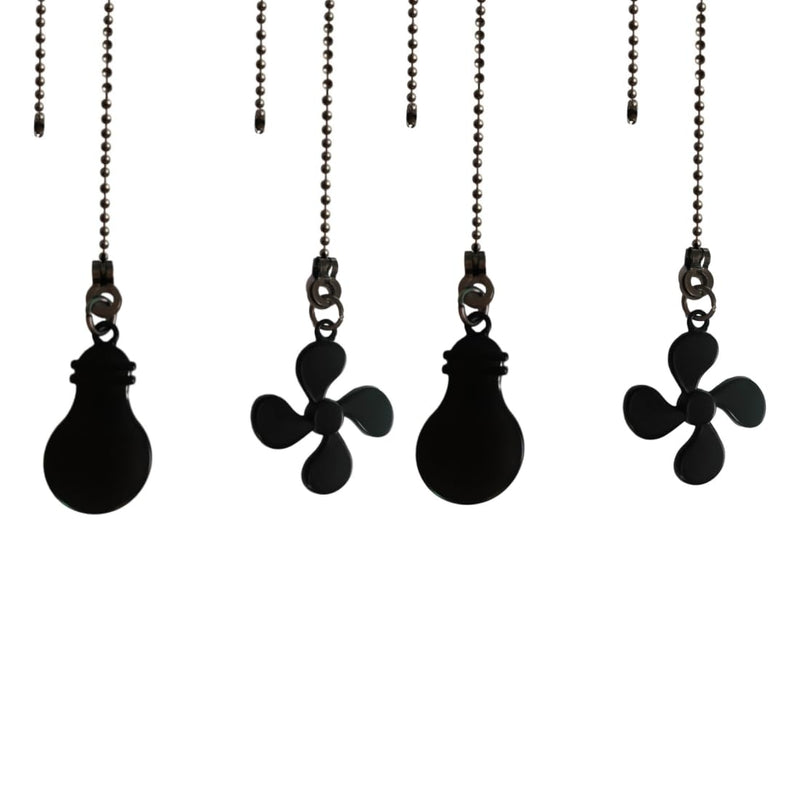 [Australia - AusPower] - QLXHBOT Ceiling Fan Pull Chain Set, 4 Pieces Bulb and Fan Pattern Pull Chain Extension Fan Pendant 12 Inch Chain Extender with Ball Fan Chains Connector (Black Copper) 