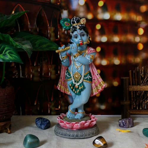 BangBangDa Hindu God Lord Krishna Statue - India Puja Item Pooja Decoration Diwali Birthday Gifts for Indian Man Woman Home Office Murti Altar Temple Mandir Meditation Spiritual Gifts for Friend