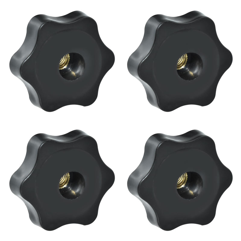 [Australia - AusPower] - 4 Pcs 1/4"-20 Inch Knob Black Nylon Screw-On Type Thru Threaded Knob Nuts 6-Star Shape Hand Tighten Clamping Knobs Perforate 38#1/4 