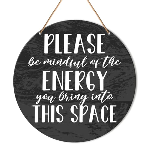 Positive Energy Door Sign, Zen Hanging Sign Decor Positive Energy Wall Decorations Witchy Sign for Door, Spiritual Room, Home, Meditation Yoga Room, Housewarming Gift for New House Home, Be Mindful Quote