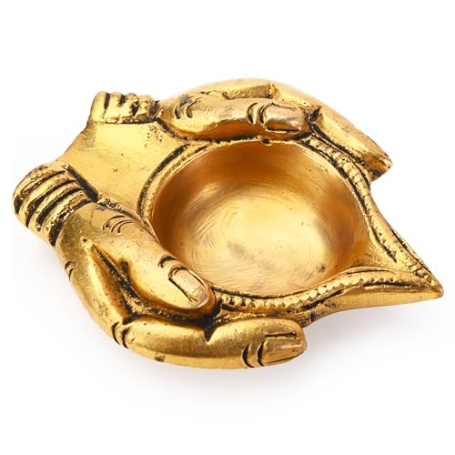 Brass Hand Shape Diya Deepam Staue Sculpture for Temple Mandir Home Office Main Door Entrance Pooja Décor Decoration and Gifting (Hand Shape Diya)