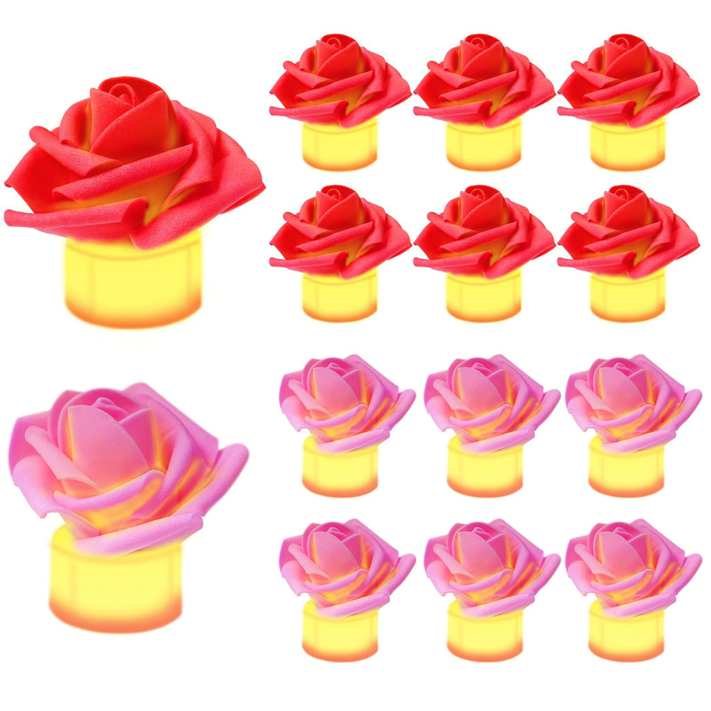 [Australia - AusPower] - YBB 12 Pack Artificial Rose Tea Light, Valentine's Day Rose Petals Flameless LED Candle Lights for Romantic Night Anniversary Wedding Party Decor 