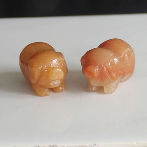 Two mini Hand Carved Gemstone Crystal Pig Figurine Animal Statue Carving Office Home Decor Collections Pockets stone1.2'' (Orange Aventurine) Orange Aventurine