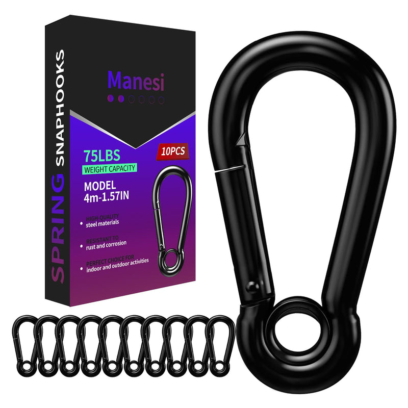 [Australia - AusPower] - Spring Snap Hooks, Black Carabiner Clip, Heavy Duty Rope Connector, Quick Link Carabiners Spring Snap Hooks for Indoor & Outdoor, Camping, Climbing, Fishing, Hiking 1.57 Inch, 10 Pack 