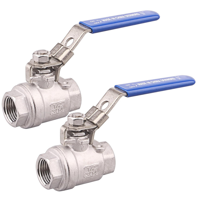 DERNORD 2 Pack Stainless Steel 304 Ball Valve, 2-Piece Full Port Heavy Duty for WOG with Locking Device (1/2" NPT) 1/2" NPT Pack of 2